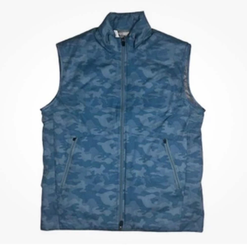 NWT Johnnie-O Men’s Rippen 2-Way Zip Front Puffer Golf Camo Vest Blue Sz Medium